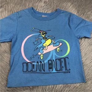 Vintage 1989 Childrens Ocean Pacific Blue Skate T Shirt